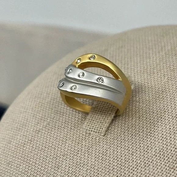 Two-Tone Gold & Silver Crystal Statement Ring, Size 5 - Picture 3 of 12